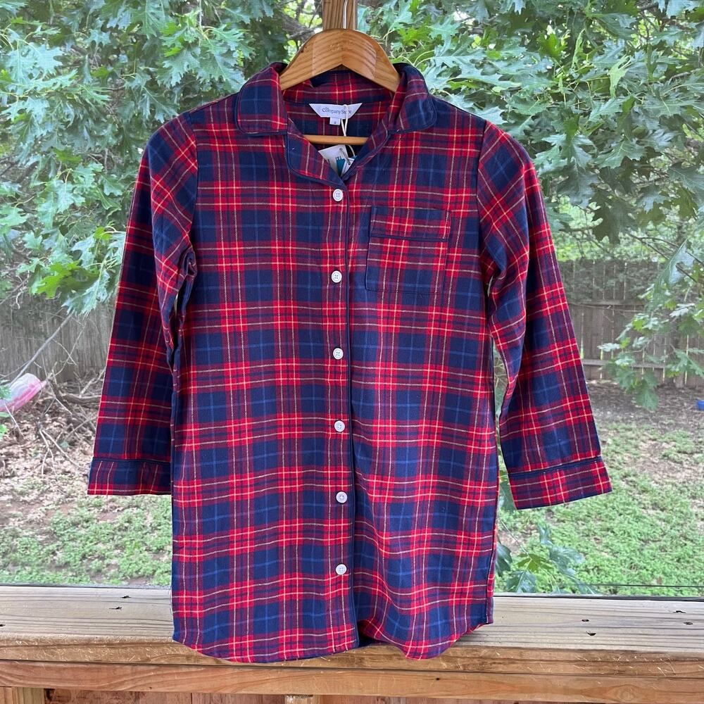 The Company Store Girl's Navy Red Plaid Nightshirt Size 8. NEW!